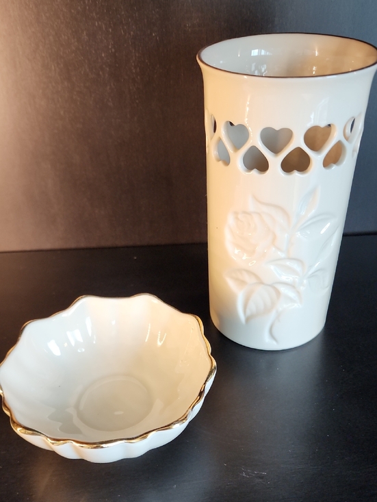 Vintage Lenox Other - VTG Lenox Vase and Trinket Dish - 24K Gold Trim